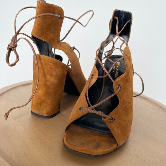 Saint Laurent | Suede Babies Lace Up Heels Size 41 - Picture 1 of 5
